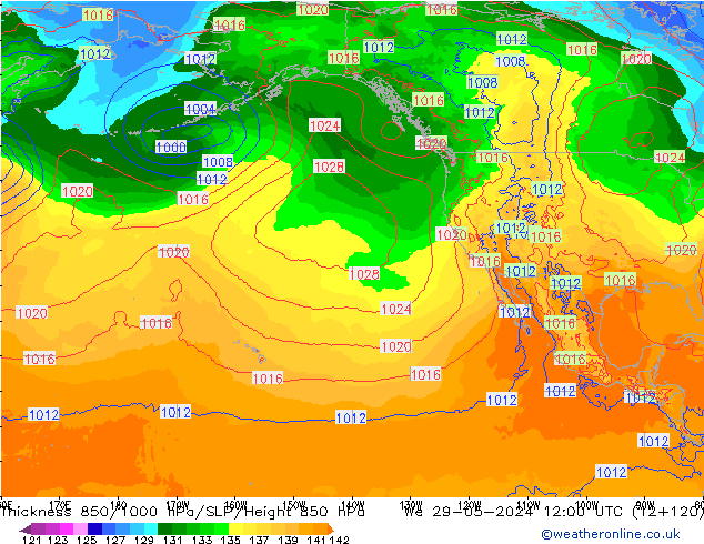 Thck 850-1000 hPa ECMWF mer 29.05.2024 12 UTC