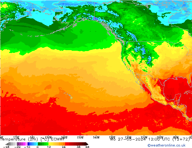 Temperature (2m) ECMWF Mo 27.05.2024 12 UTC