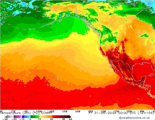 Temperature (2m) ECMWF Pá 31.05.2024 00 UTC