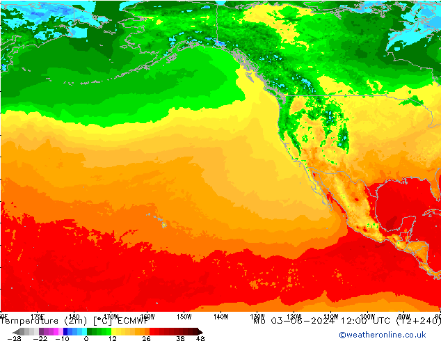 Temperatuurkaart (2m) ECMWF ma 03.06.2024 12 UTC