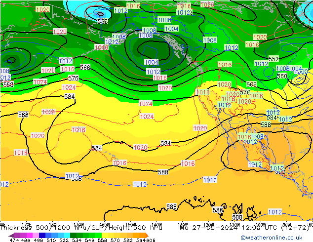 Thck 500-1000hPa ECMWF Mo 27.05.2024 12 UTC