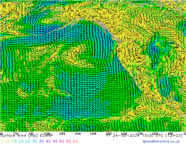 Vento 10 m ECMWF Sex 24.05.2024 15 UTC