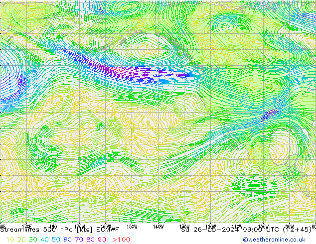 Streamlines 500 hPa ECMWF Su 26.05.2024 09 UTC