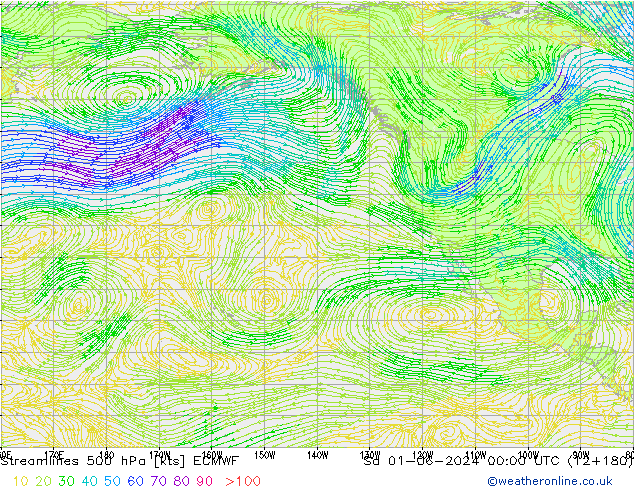 ветер 500 гПа ECMWF сб 01.06.2024 00 UTC