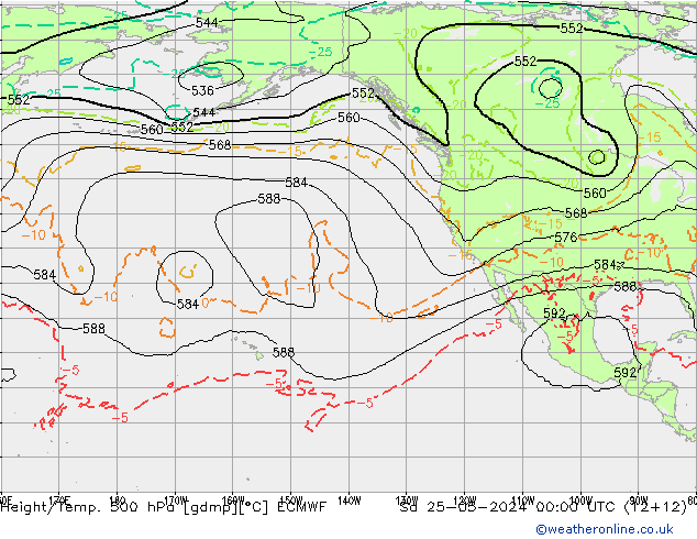 Hoogte/Temp. 500 hPa ECMWF za 25.05.2024 00 UTC