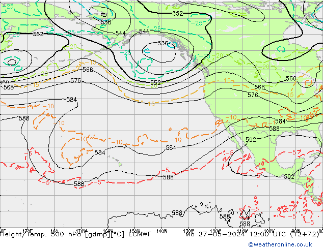 Z500/Rain (+SLP)/Z850 ECMWF lun 27.05.2024 12 UTC