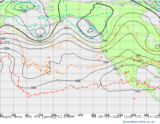 Z500/Rain (+SLP)/Z850 ECMWF śro. 29.05.2024 12 UTC