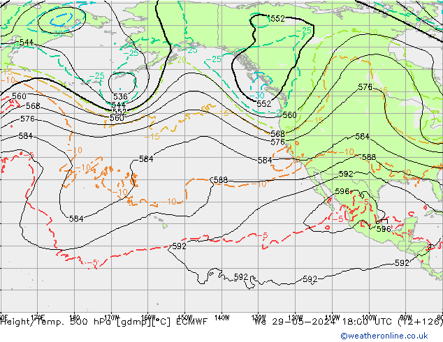 Z500/Rain (+SLP)/Z850 ECMWF Qua 29.05.2024 18 UTC