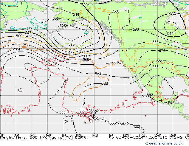 Hoogte/Temp. 500 hPa ECMWF ma 03.06.2024 12 UTC