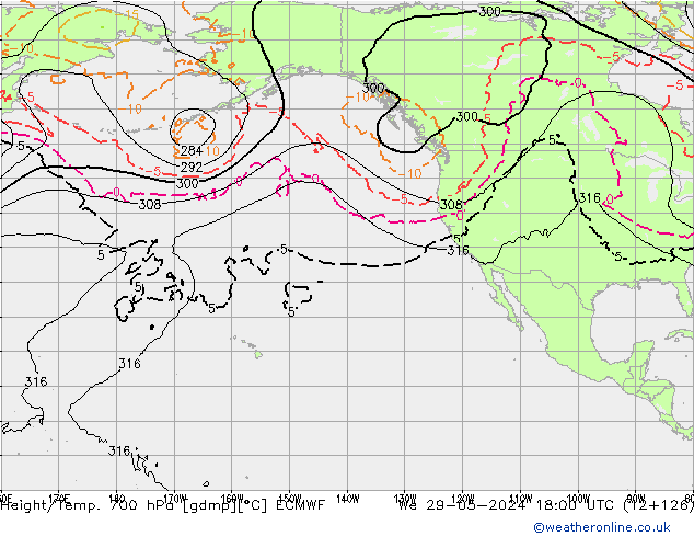 Height/Temp. 700 hPa ECMWF We 29.05.2024 18 UTC