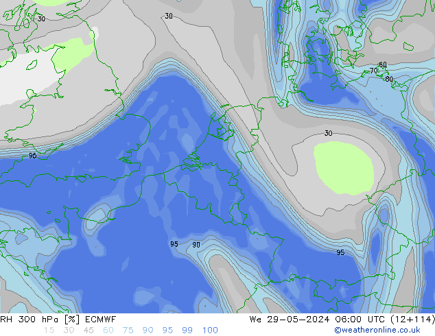 300 hPa Nispi Nem ECMWF Çar 29.05.2024 06 UTC