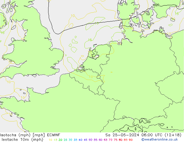 Isotachs (mph) ECMWF Sa 25.05.2024 06 UTC