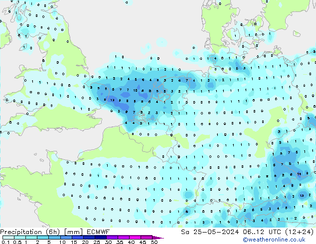 Z500/Rain (+SLP)/Z850 ECMWF Sa 25.05.2024 12 UTC