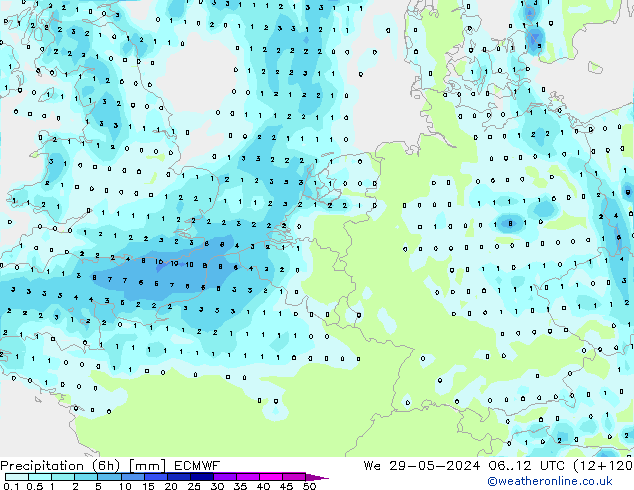 Nied. akkumuliert (6Std) ECMWF Mi 29.05.2024 12 UTC