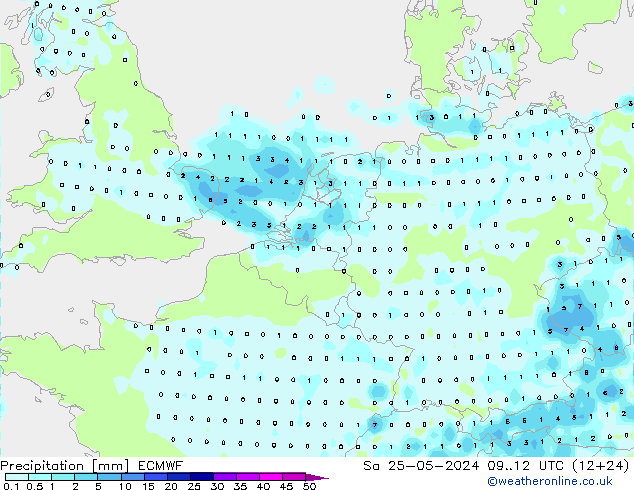 Precipitation ECMWF Sa 25.05.2024 12 UTC