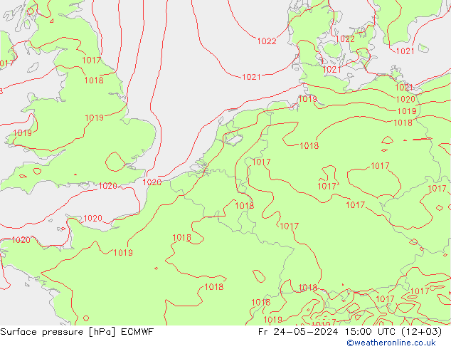 Atmosférický tlak ECMWF Pá 24.05.2024 15 UTC