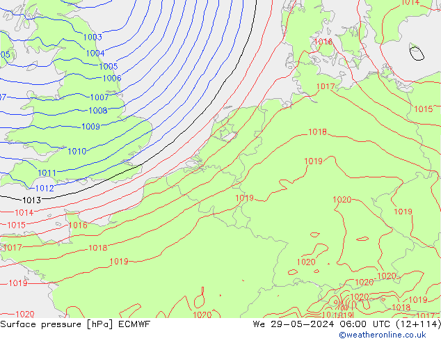 Surface pressure ECMWF We 29.05.2024 06 UTC