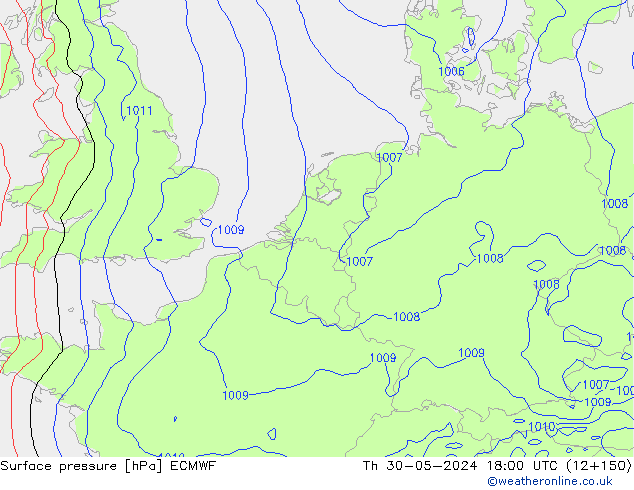 pressão do solo ECMWF Qui 30.05.2024 18 UTC