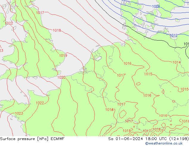 Surface pressure ECMWF Sa 01.06.2024 18 UTC