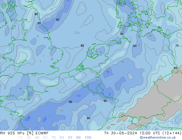 RH 925 hPa ECMWF gio 30.05.2024 12 UTC