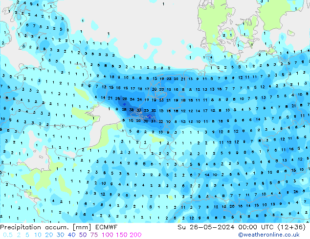 Precipitation accum. ECMWF Ne 26.05.2024 00 UTC