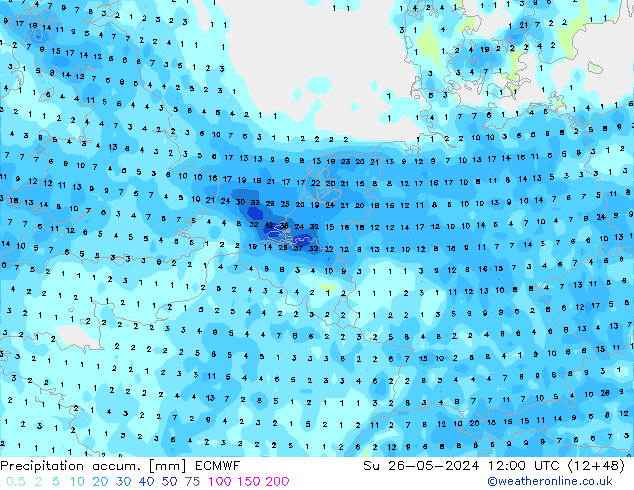 Precipitation accum. ECMWF Su 26.05.2024 12 UTC