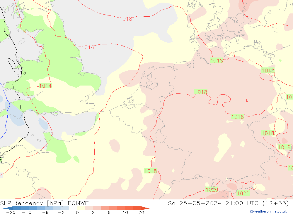 Druktendens (+/-) ECMWF za 25.05.2024 21 UTC