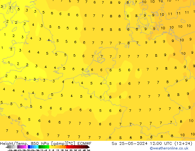 Z500/Rain (+SLP)/Z850 ECMWF Sa 25.05.2024 12 UTC