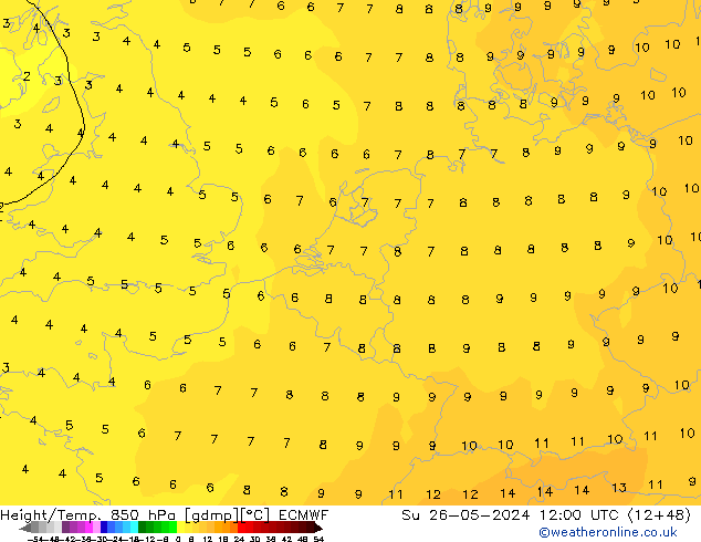 Z500/Rain (+SLP)/Z850 ECMWF  26.05.2024 12 UTC