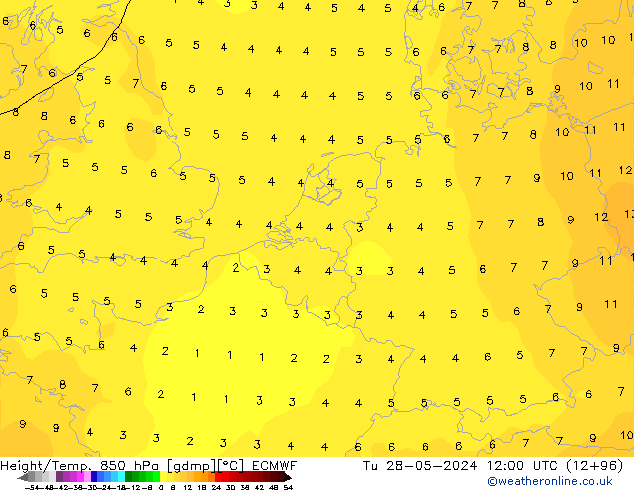 Z500/Rain (+SLP)/Z850 ECMWF Út 28.05.2024 12 UTC