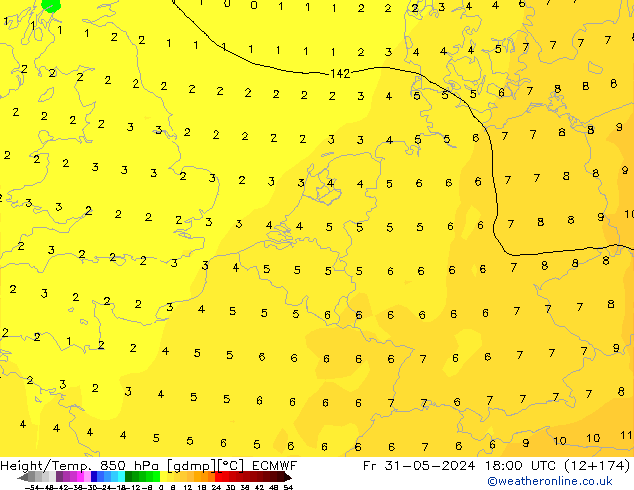 Height/Temp. 850 гПа ECMWF пт 31.05.2024 18 UTC