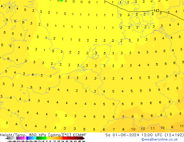 Z500/Rain (+SLP)/Z850 ECMWF Sa 01.06.2024 12 UTC