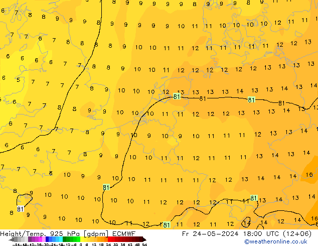 Height/Temp. 925 hPa ECMWF 星期五 24.05.2024 18 UTC