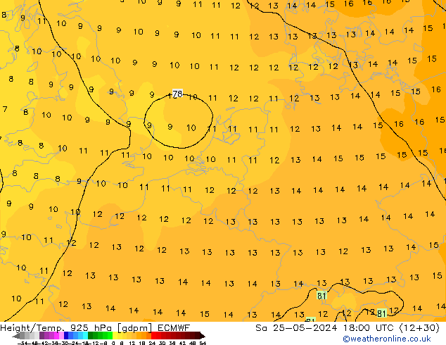 Géop./Temp. 925 hPa ECMWF sam 25.05.2024 18 UTC