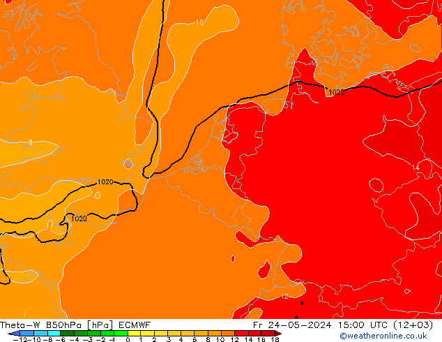 Theta-W 850hPa ECMWF Pá 24.05.2024 15 UTC