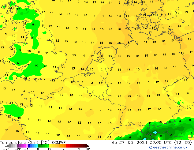 Temperature (2m) ECMWF Po 27.05.2024 00 UTC