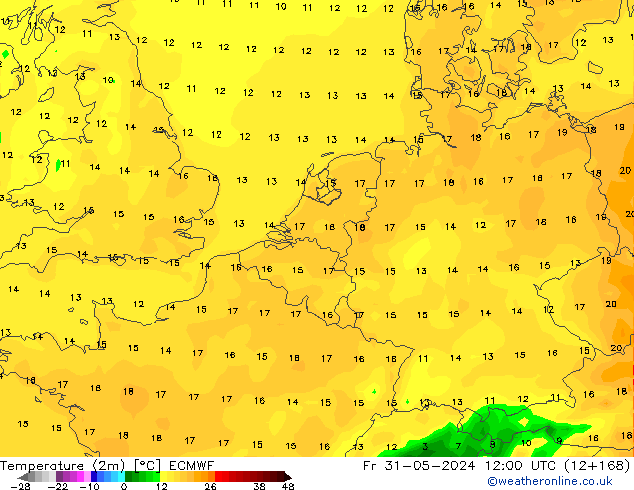 Temperatura (2m) ECMWF Sex 31.05.2024 12 UTC