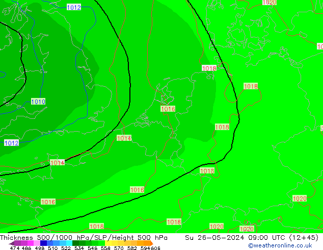 Thck 500-1000гПа ECMWF Вс 26.05.2024 09 UTC