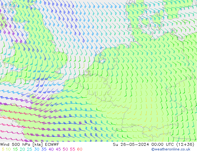 Vento 500 hPa ECMWF dom 26.05.2024 00 UTC