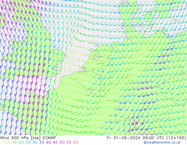 Viento 500 hPa ECMWF vie 31.05.2024 06 UTC