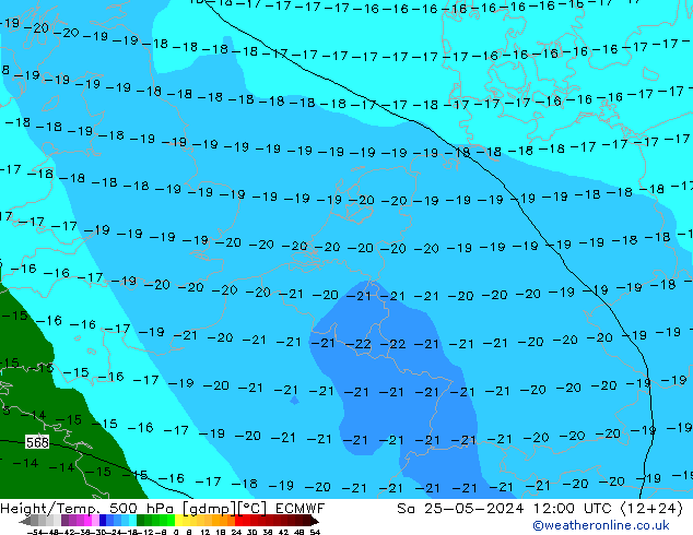 Z500/Rain (+SLP)/Z850 ECMWF Sa 25.05.2024 12 UTC