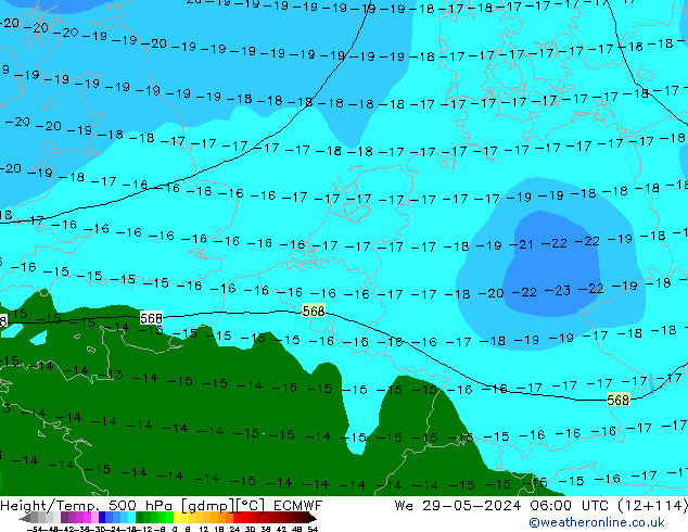 Height/Temp. 500 hPa ECMWF śro. 29.05.2024 06 UTC