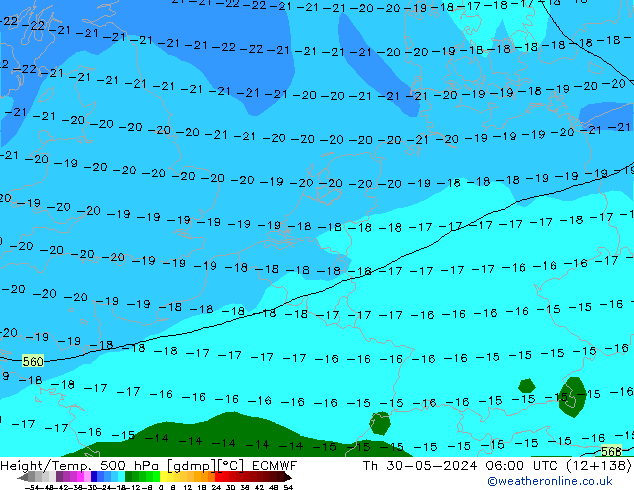 Height/Temp. 500 hPa ECMWF Th 30.05.2024 06 UTC