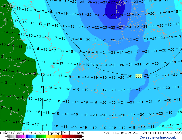 Z500/Rain (+SLP)/Z850 ECMWF Sa 01.06.2024 12 UTC