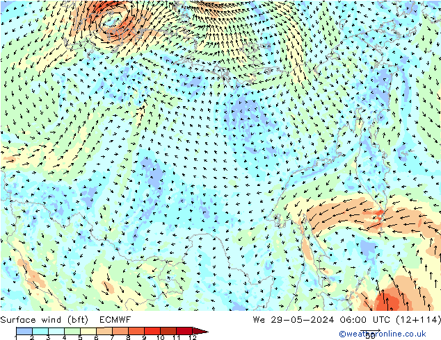 ве�Bе�@ 10 m (bft) ECMWF ср 29.05.2024 06 UTC