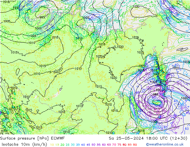 Eşrüzgar Hızları (km/sa) ECMWF Cts 25.05.2024 18 UTC