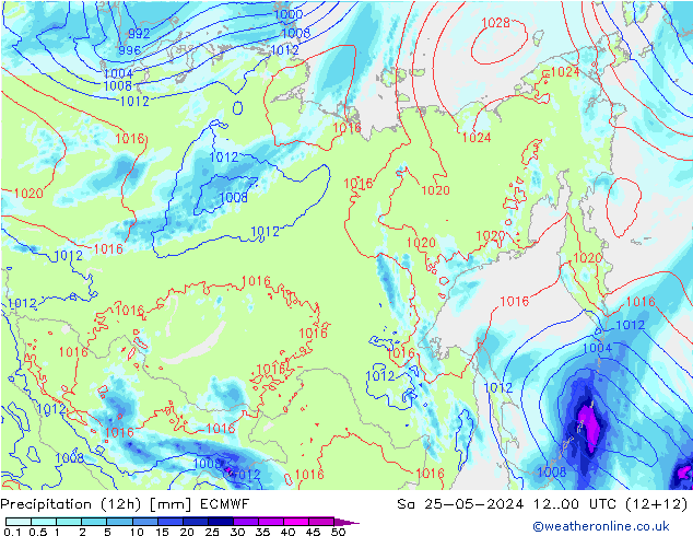 Precipitazione (12h) ECMWF sab 25.05.2024 00 UTC