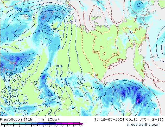 Précipitation (12h) ECMWF mar 28.05.2024 12 UTC