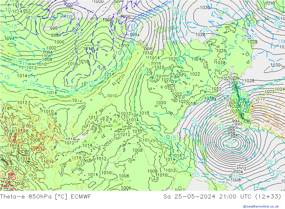 Theta-e 850hPa ECMWF Sáb 25.05.2024 21 UTC