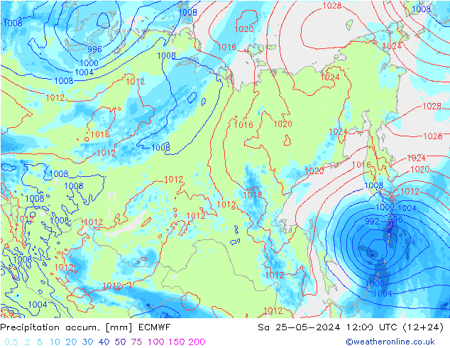 Precipitation accum. ECMWF Sa 25.05.2024 12 UTC